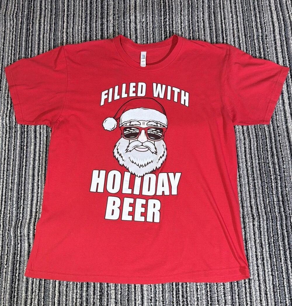 T-Shirt Large Santa “Filled with Holiday Beer” TeeStyled Christmas